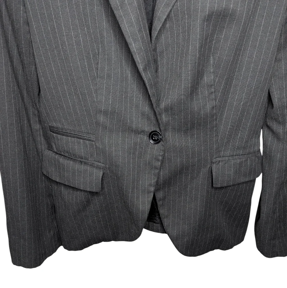 Zara Blazer Women's Large Black Pinstripe Tailored Structured Office Workwear - Picture 4 of 16